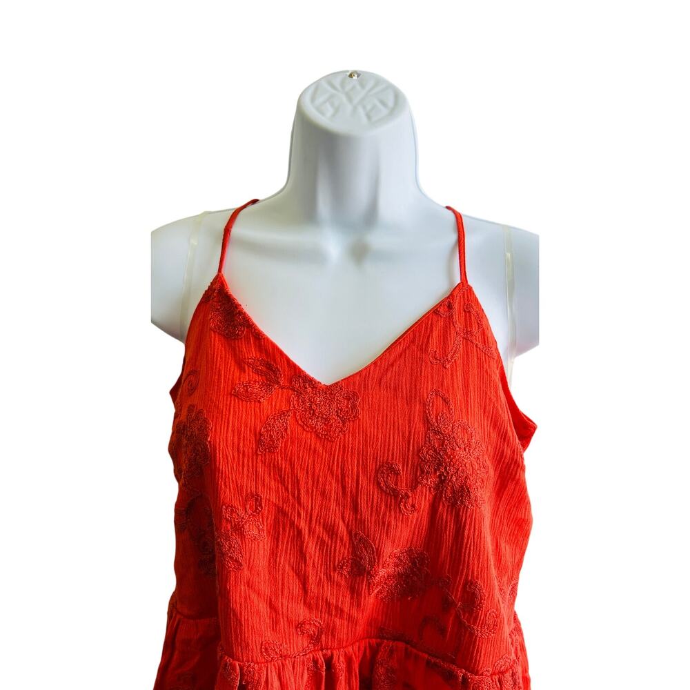Daytrip Red Boho Embroidered Peplum Cami Top L Y2K Festival Tank - Picture 2 of 4